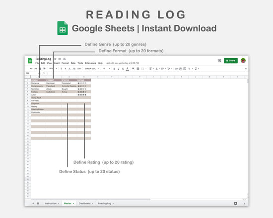 Google Sheets - Reading Log - Sweet – kjunstudio