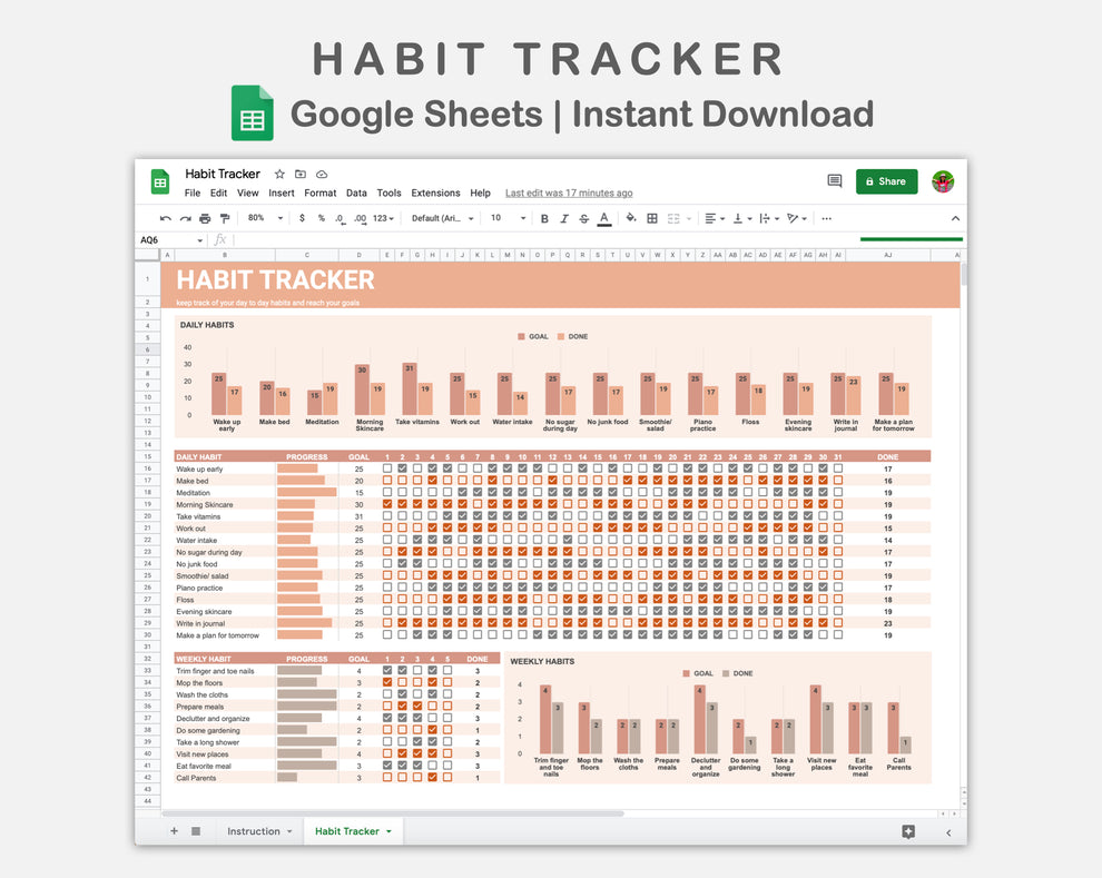 Google Sheets - Habit Tracker - Neutral – kjunstudio