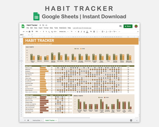 Google Sheets - Habit Tracker - Boho