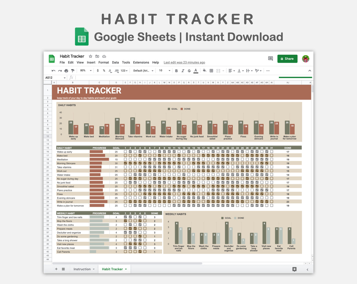 Google Sheets - Habit Tracker - Earthy – kjunstudio
