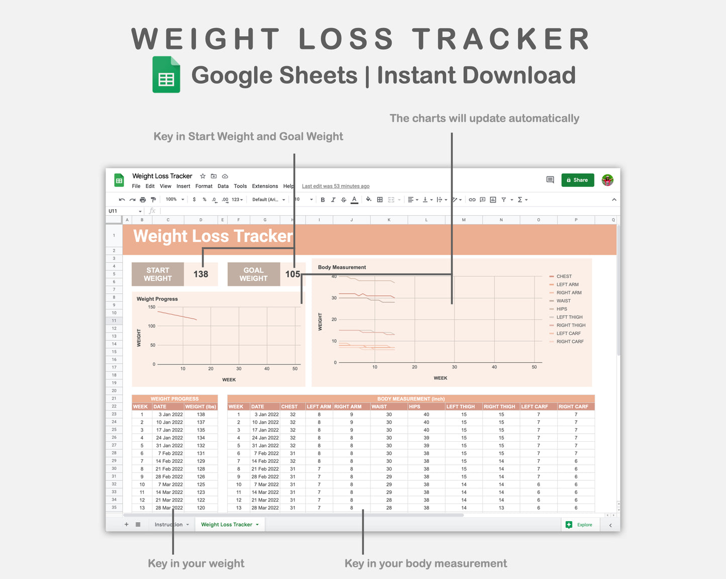 Google Sheets - Weight Loss Tracker - Neutral