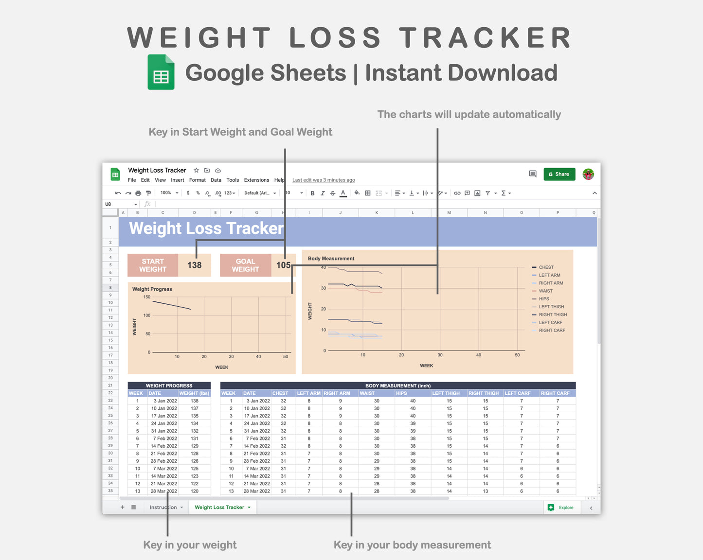 Google Sheets - Weight Loss Tracker - Sweet