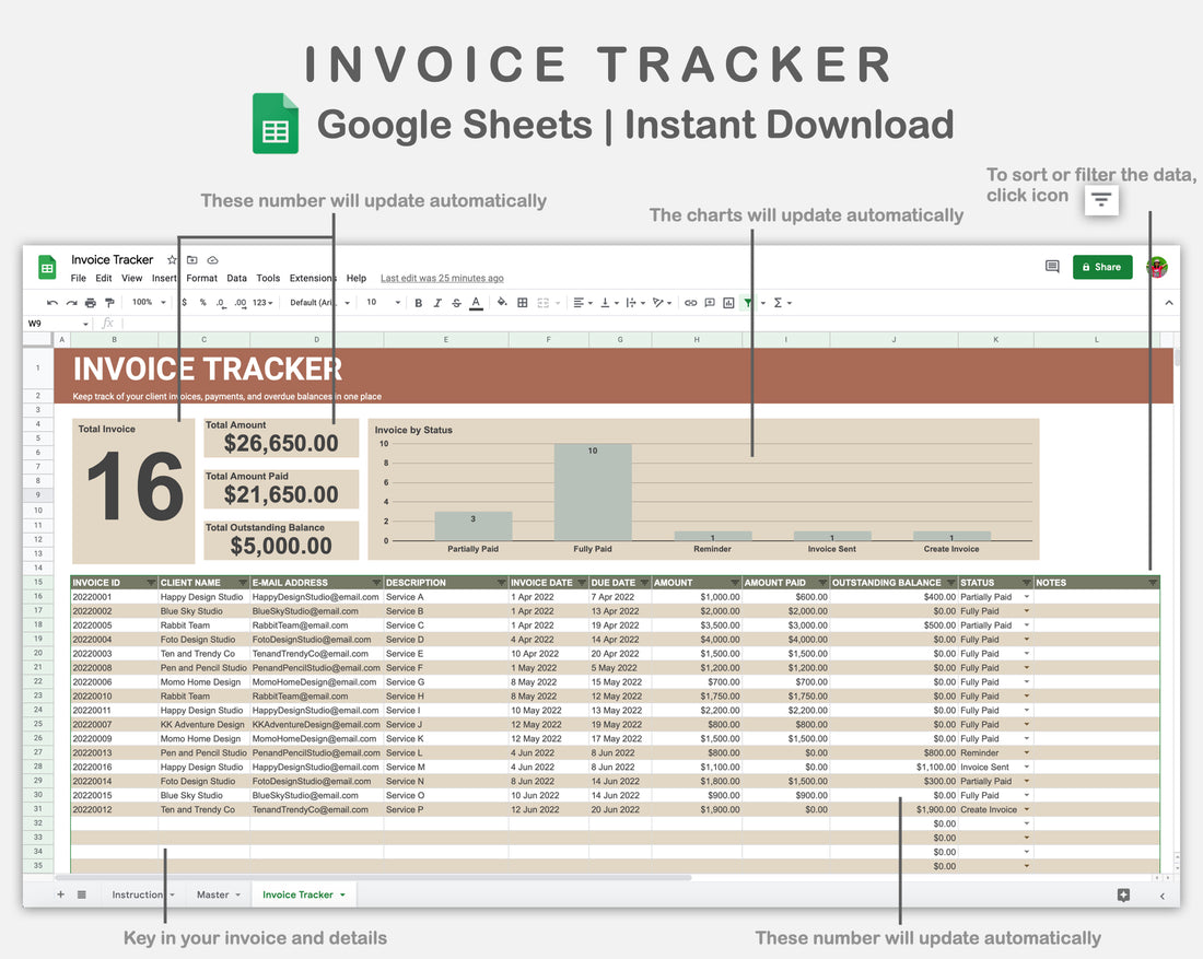Google Sheets - Invoice Tracker - Earthy – kjunstudio