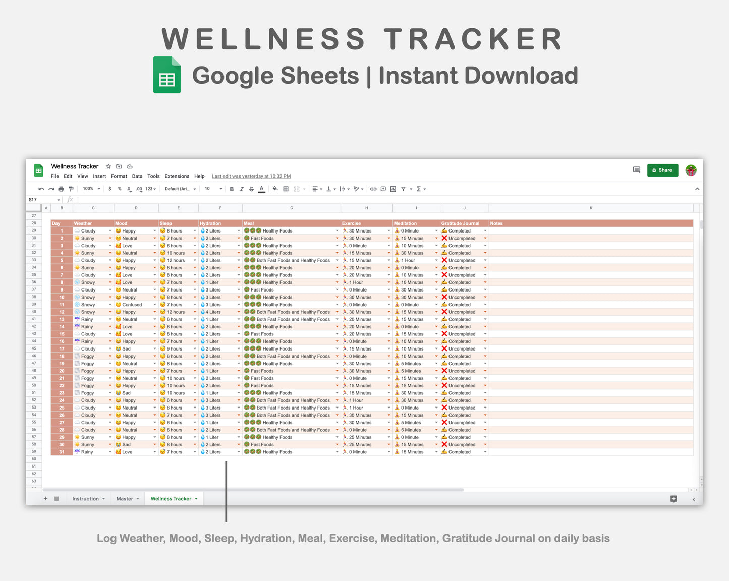 Google Sheets - Wellness Tracker  - Neutral