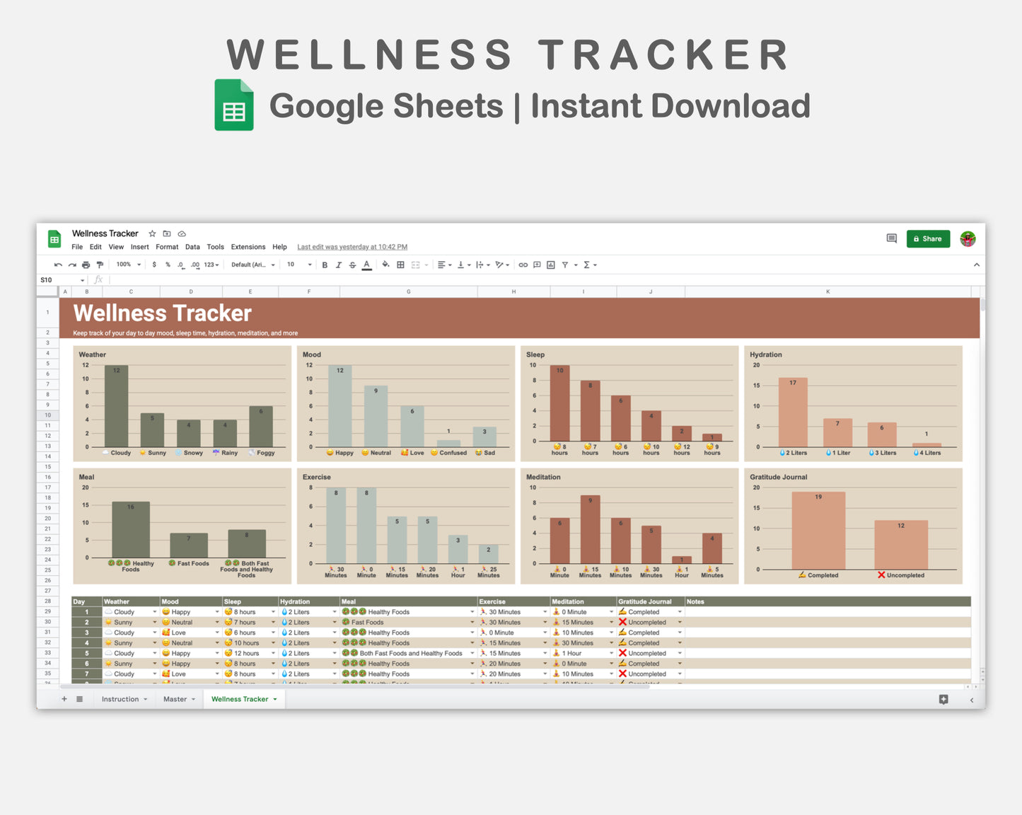 Google Sheets - Wellness Tracker  - Earthy