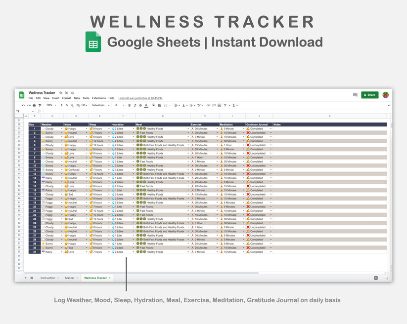Google Sheets - Wellness Tracker - Sweet – kjunstudio