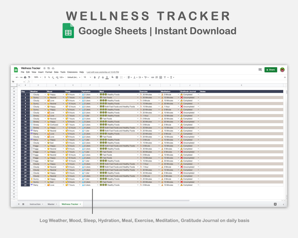 Google Sheets - Wellness Tracker - Sweet – kjunstudio