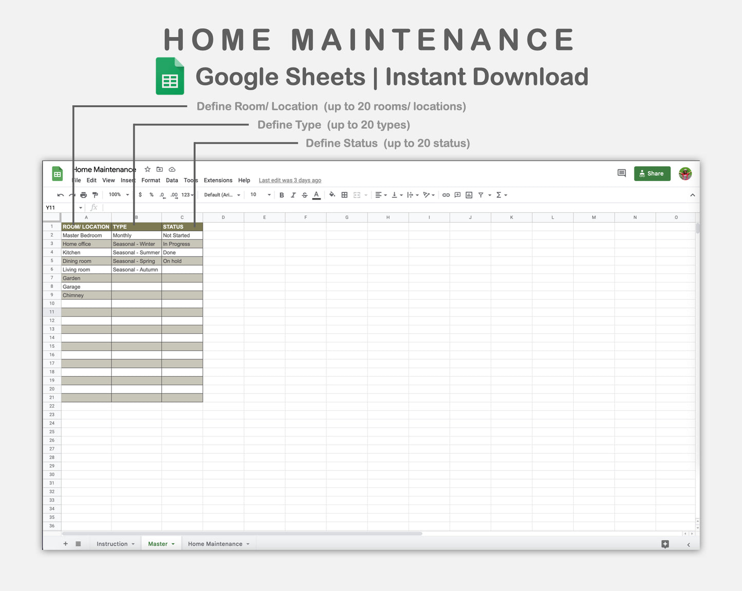 Google Sheets - Home Maintenance - Boho