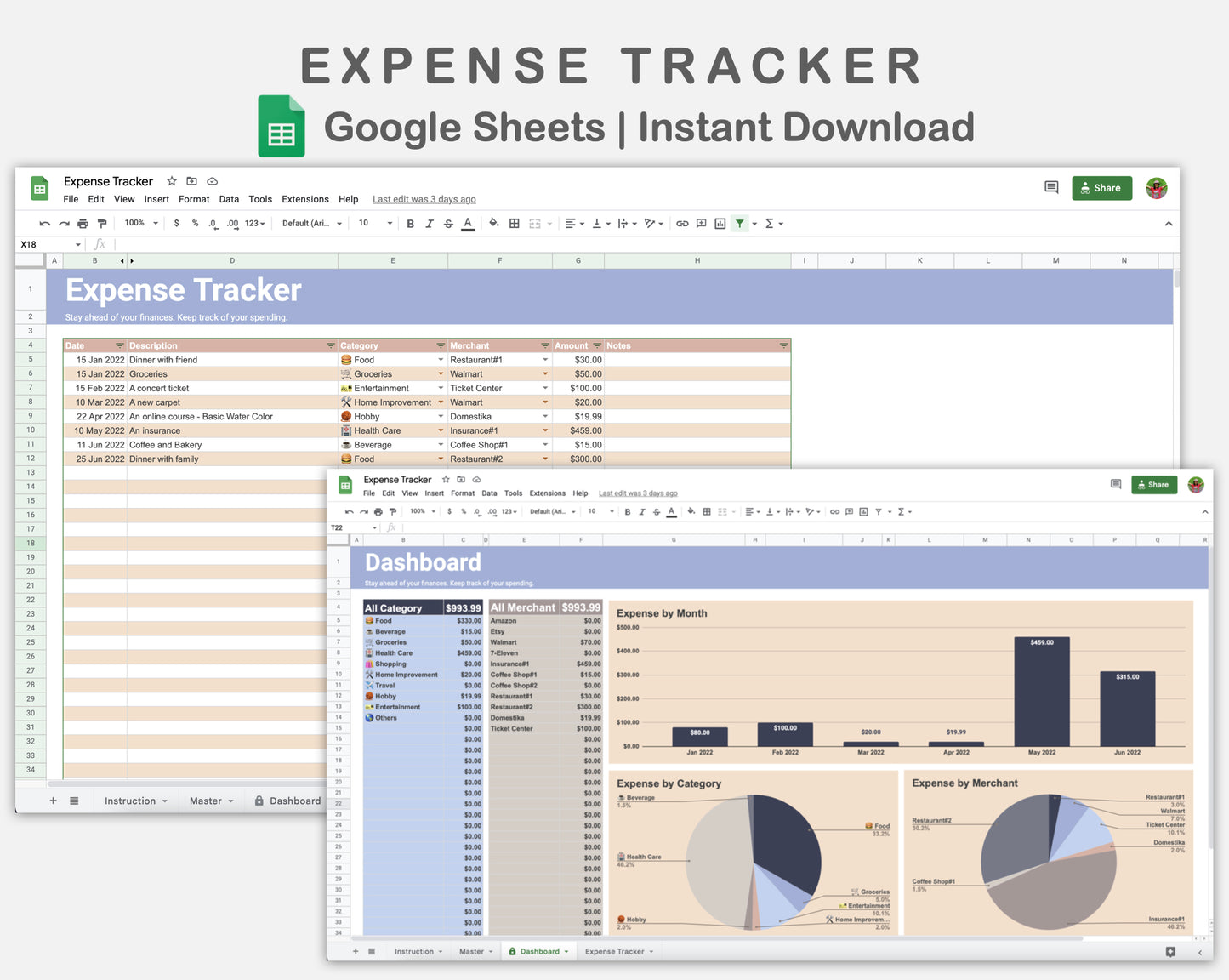 Google Sheets - Expense Tracker - Sweet