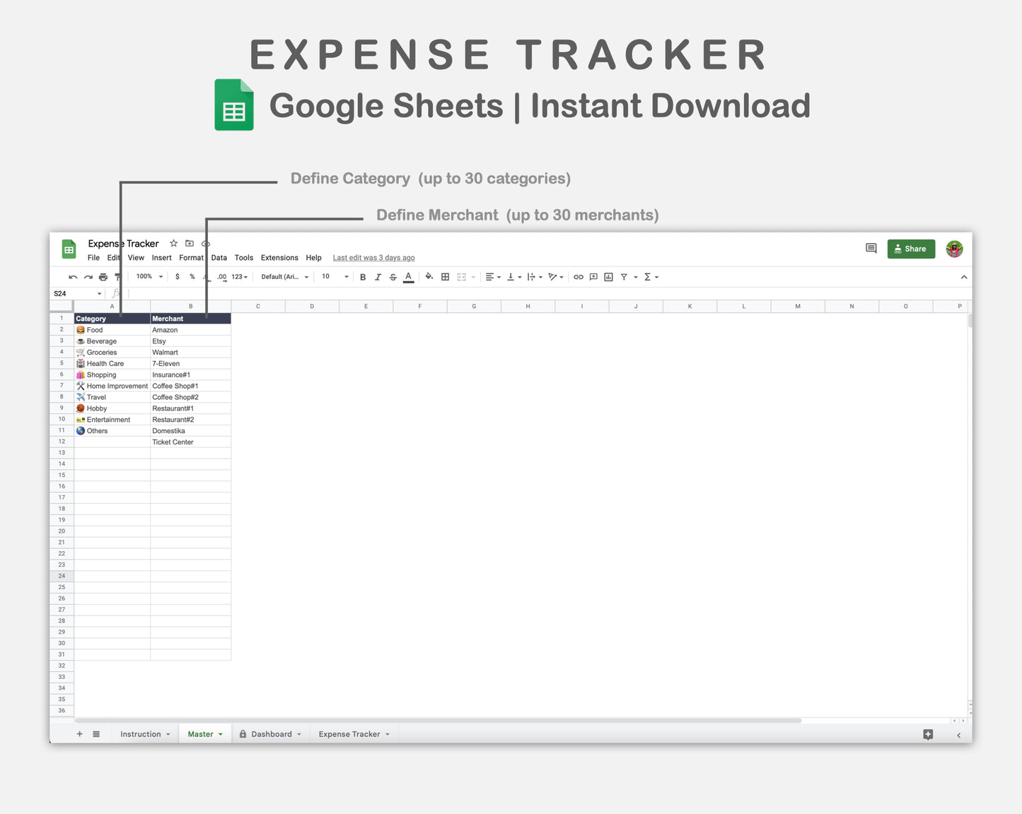 Google Sheets - Expense Tracker - Sweet