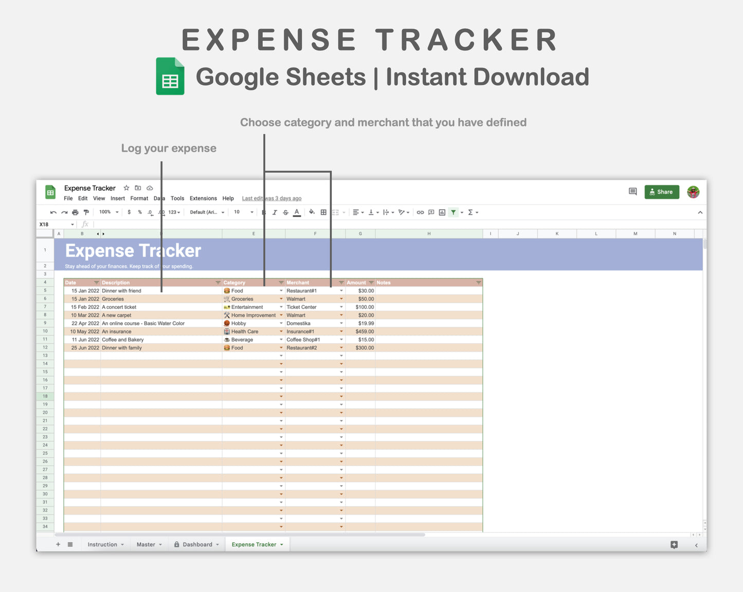 Google Sheets - Expense Tracker - Sweet