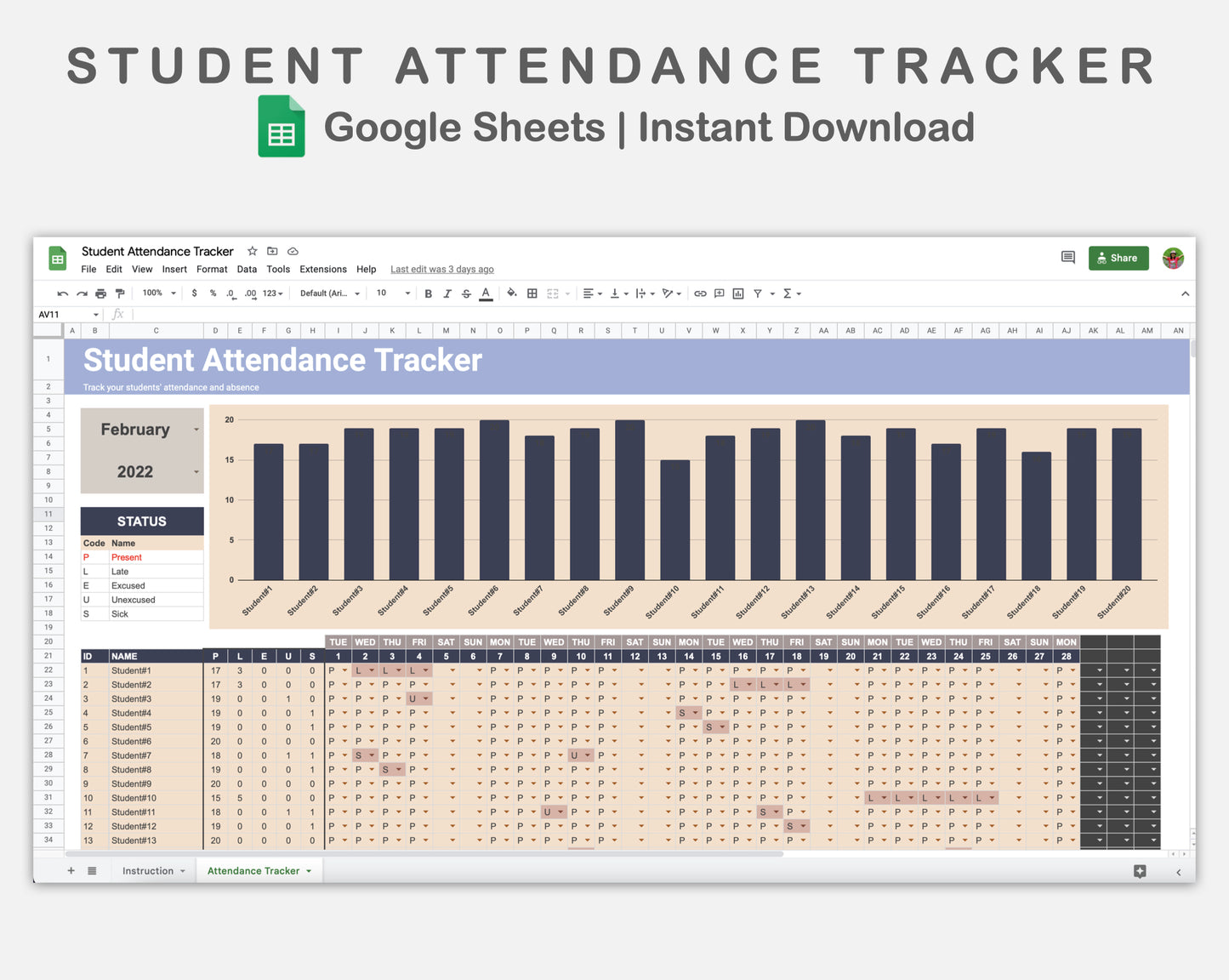 Google Sheets - Student Attendance Tracker - Sweet