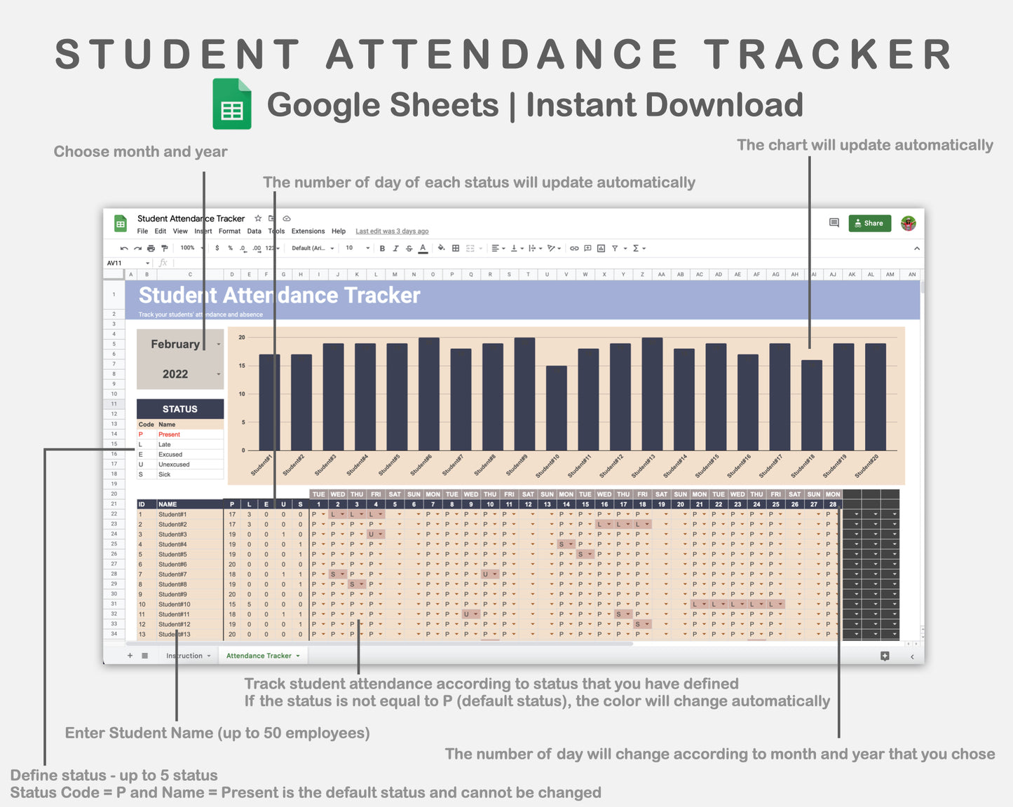 Google Sheets - Student Attendance Tracker - Sweet