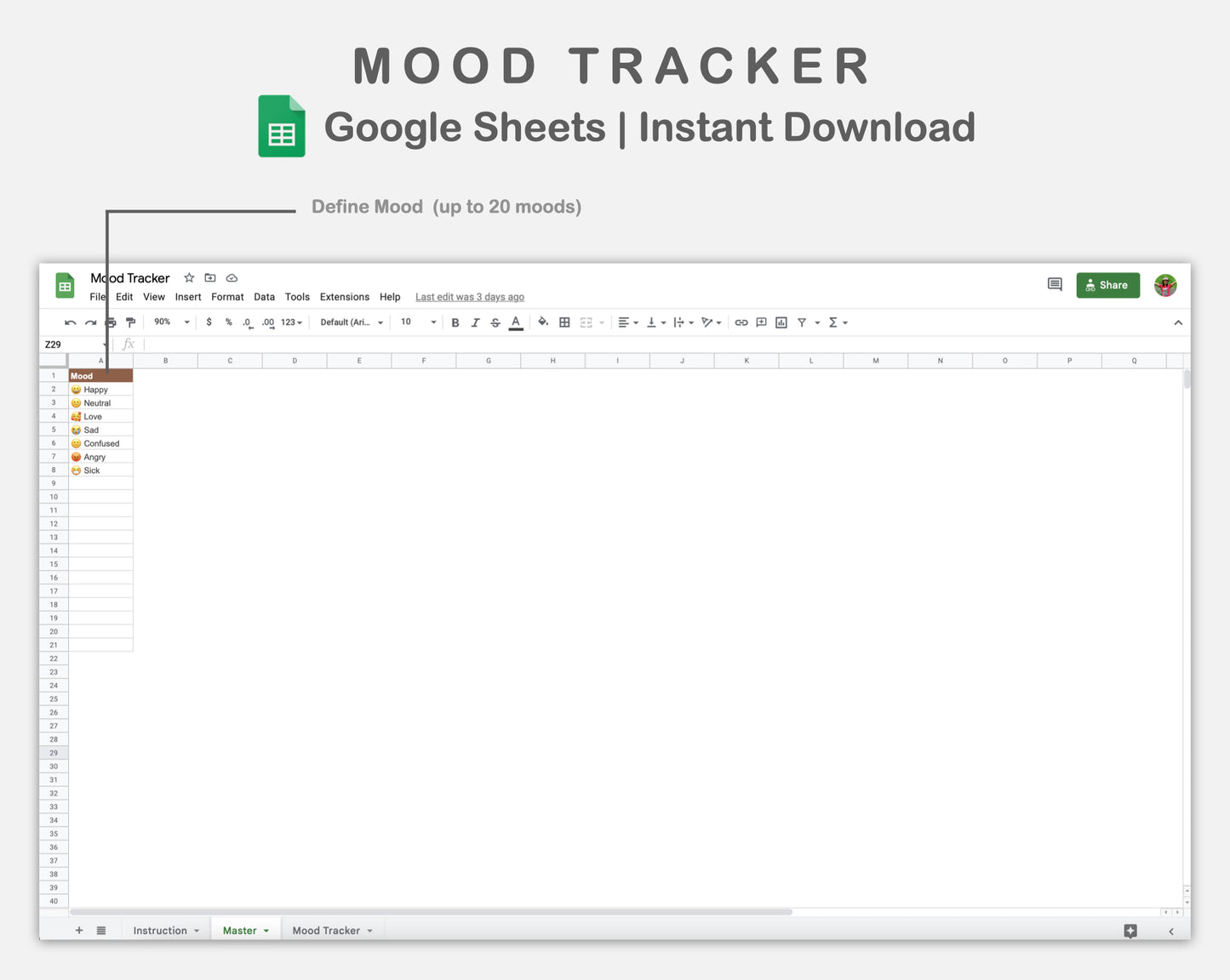 Google Sheets - Mood Tracker - Boho