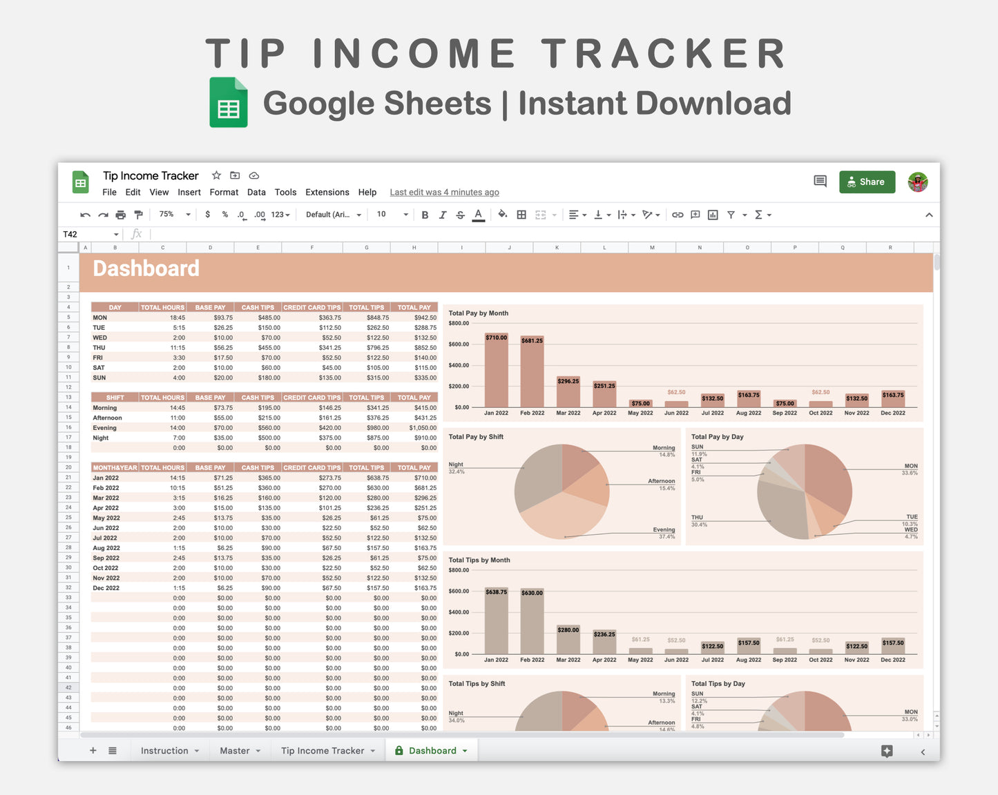 Google Sheets - Tip Income Tracker - Neutral