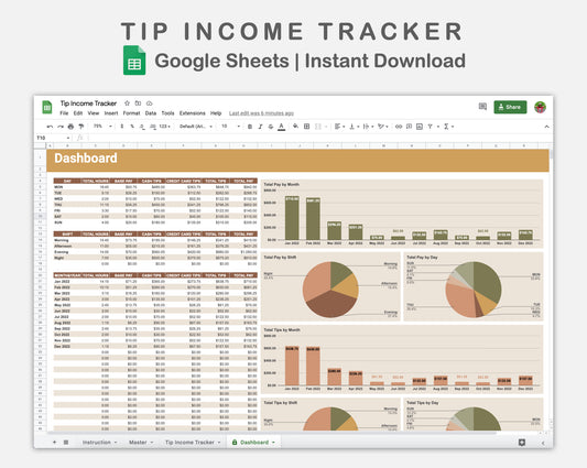 Google Sheets - Tip Income Tracker - Boho