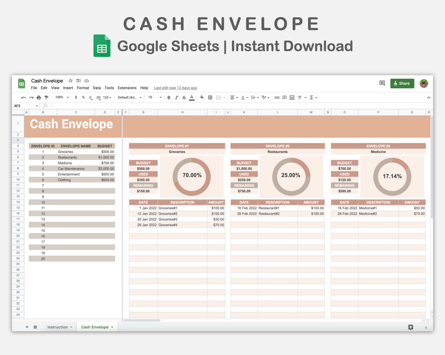 Google Sheets - Cash Envelope - Neutral