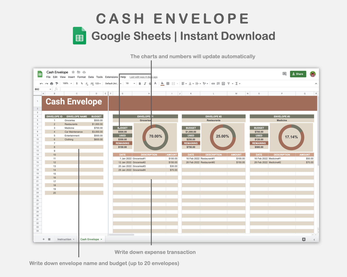 Google Sheets - Cash Envelope - Earthy