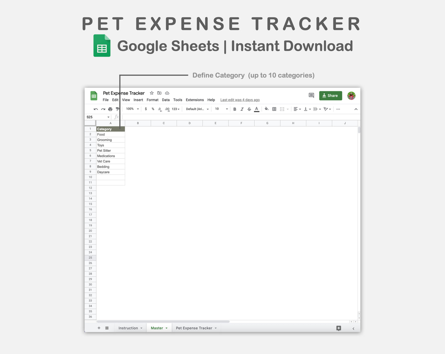 Google Sheets - Pet Expense Tracker - Earthy