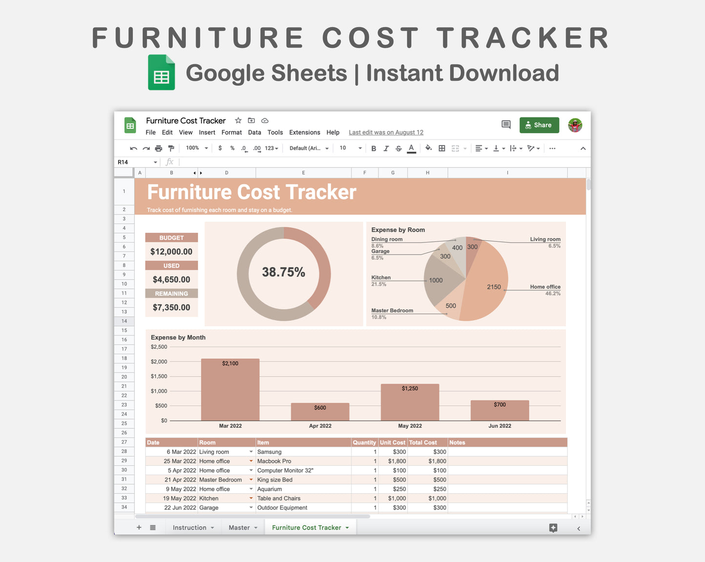 Google Sheets - Furniture Cost Tracker - Neutral