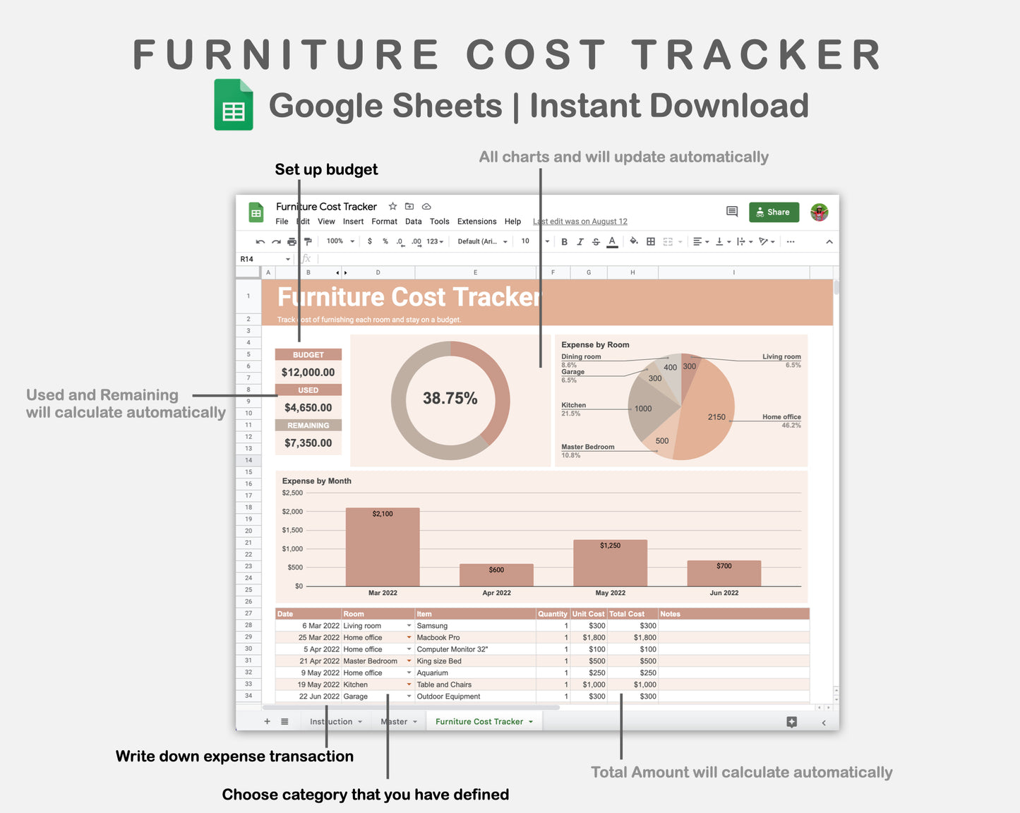 Google Sheets - Furniture Cost Tracker - Neutral