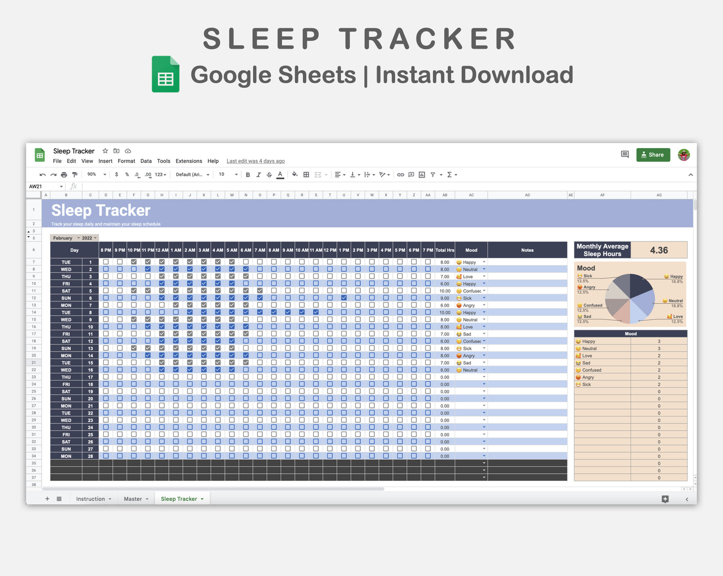 Google Sheets - Sleep Tracker - Sweet