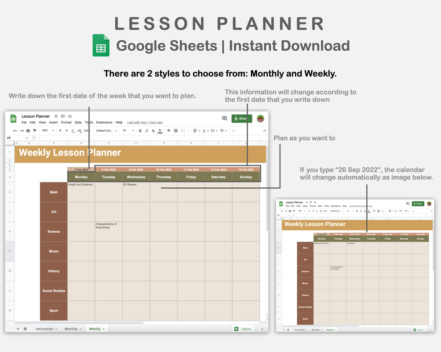Google Sheets - Lesson Planner - Boho