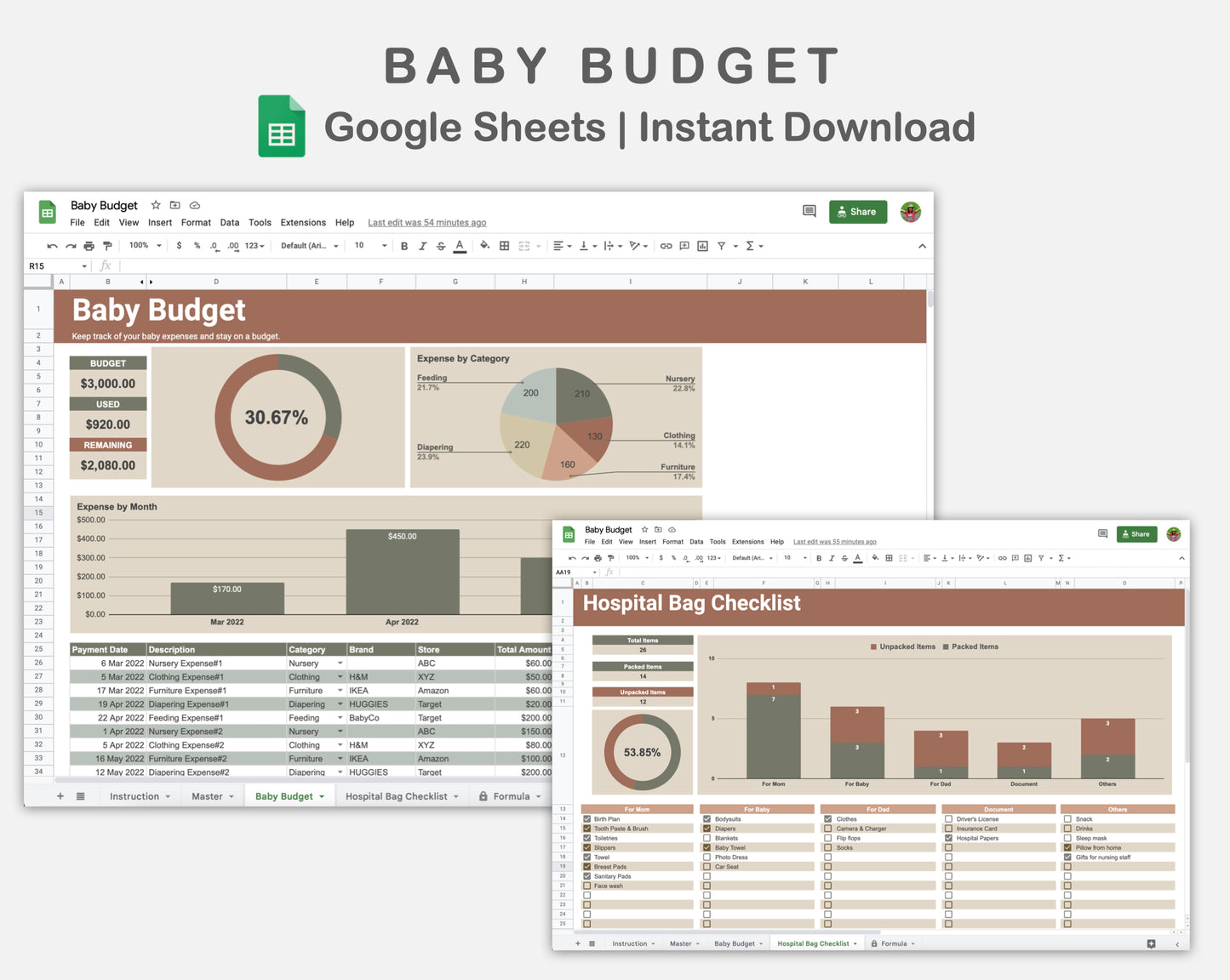 Google Sheets - Baby Budget - Earthy