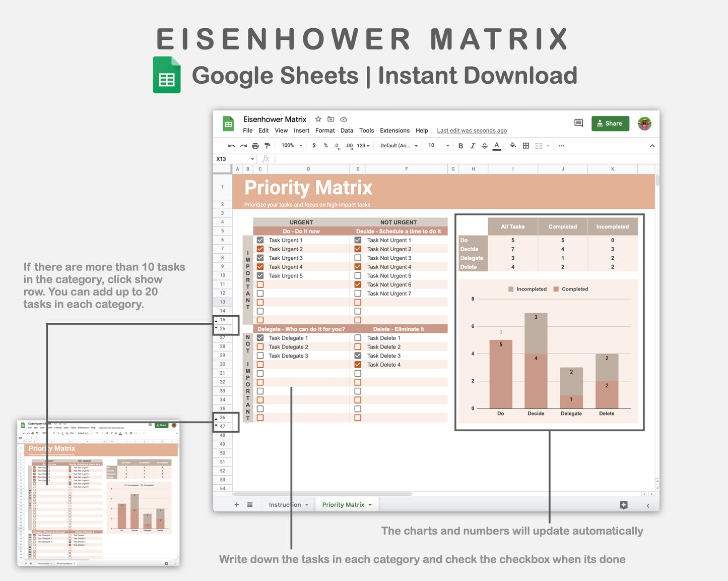 Google Sheets - Eisenhower Matrix - Neutral