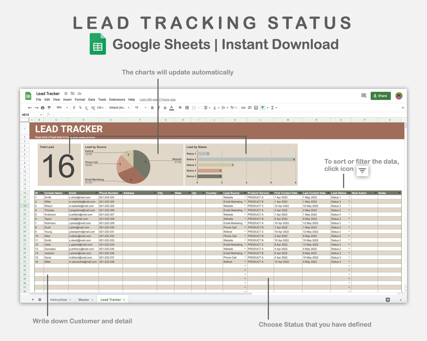 Google Sheets - Lead Tracking Status - Earthy