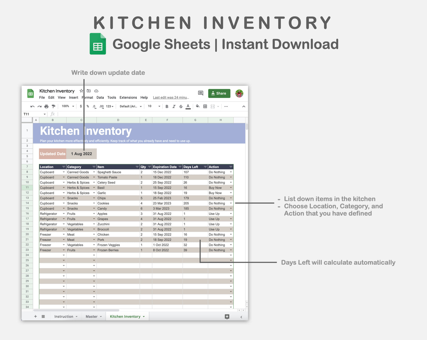 Google Sheets - Kitchen Inventory - Sweet