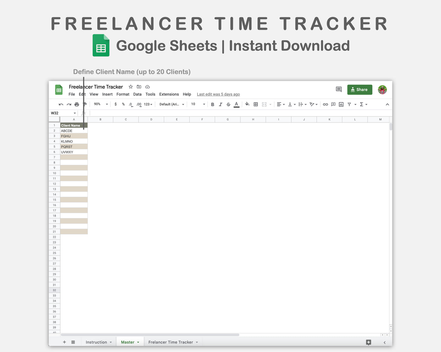 Google Sheets - Freelancer Time Tracker - Earthy