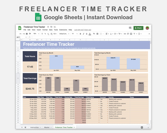 Google Sheets - Freelancer Time Tracker - Sweet