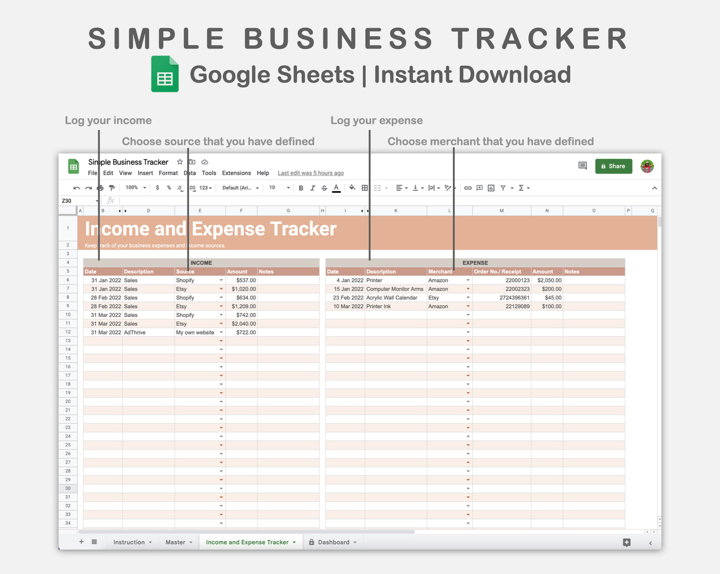 Google Sheets - Simple Business Tracker  - Neutral