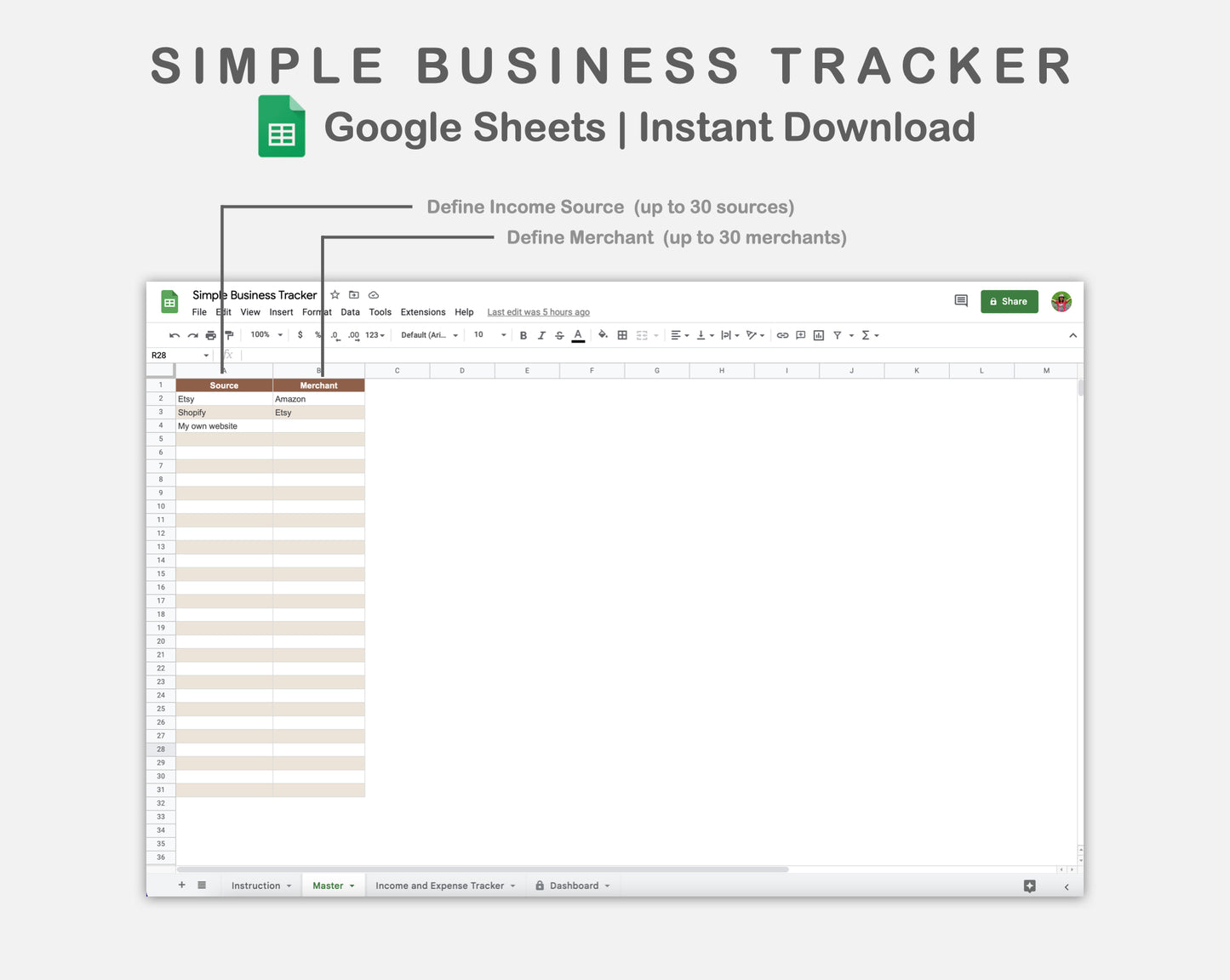 Google Sheets - Simple Business Tracker  - Boho