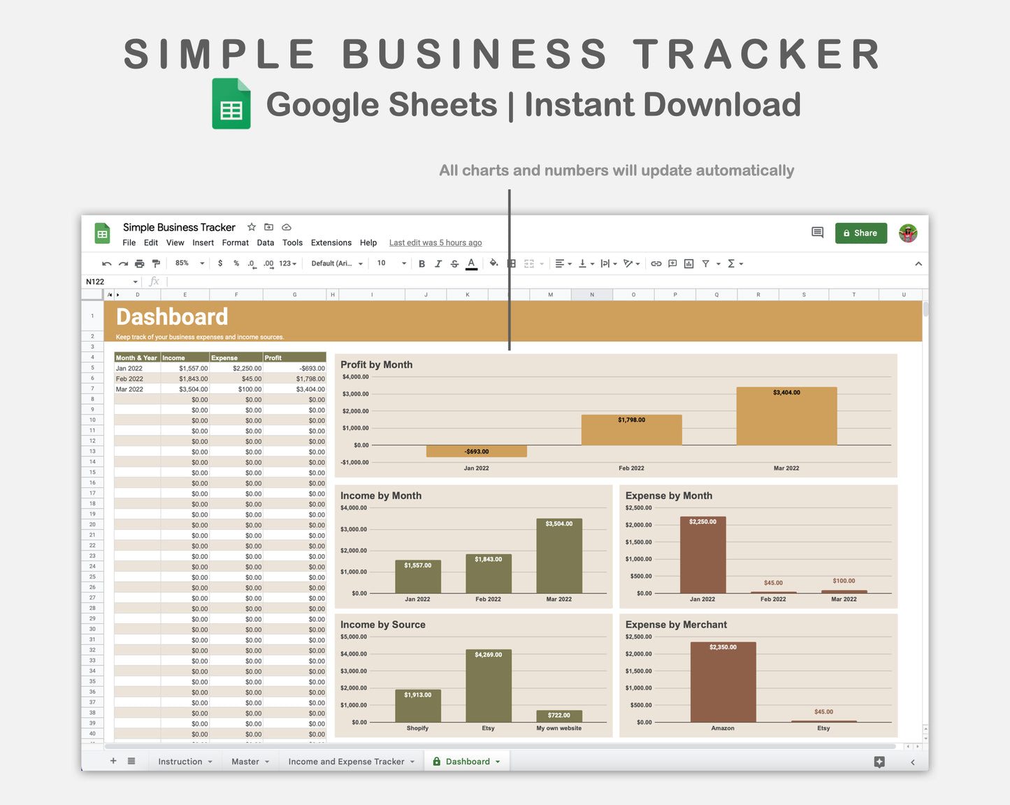 Google Sheets - Simple Business Tracker  - Boho