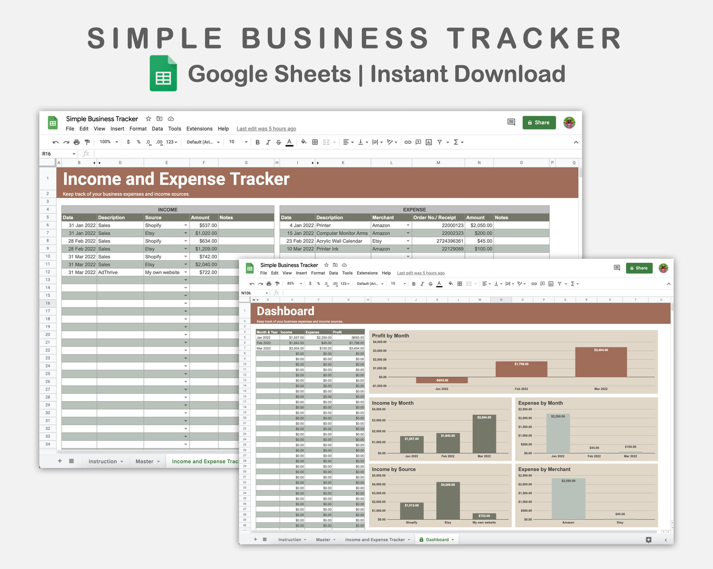 Google Sheets - Simple Business Tracker  - Earthy