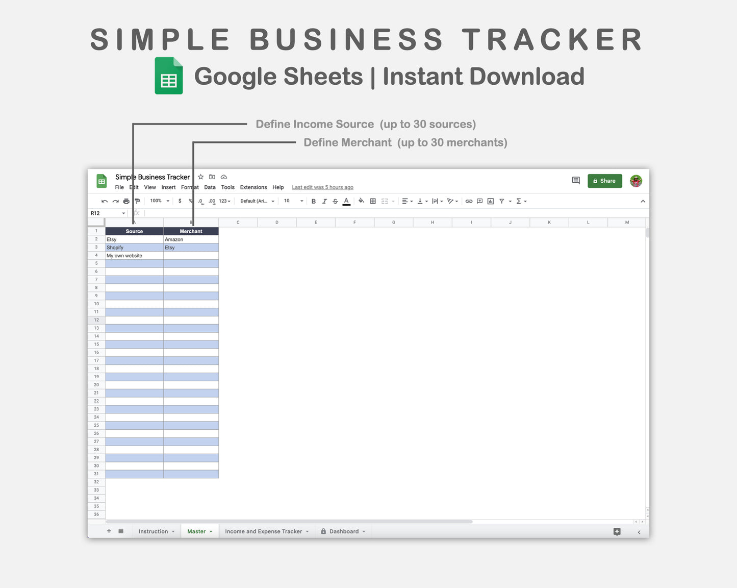 Google Sheets - Simple Business Tracker  - Sweet