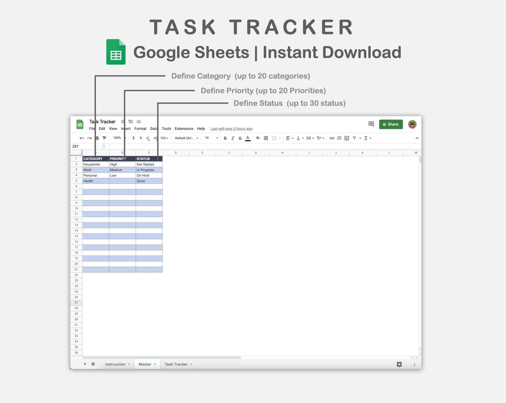 Google Sheets - Task Tracker - Sweet – kjunstudio