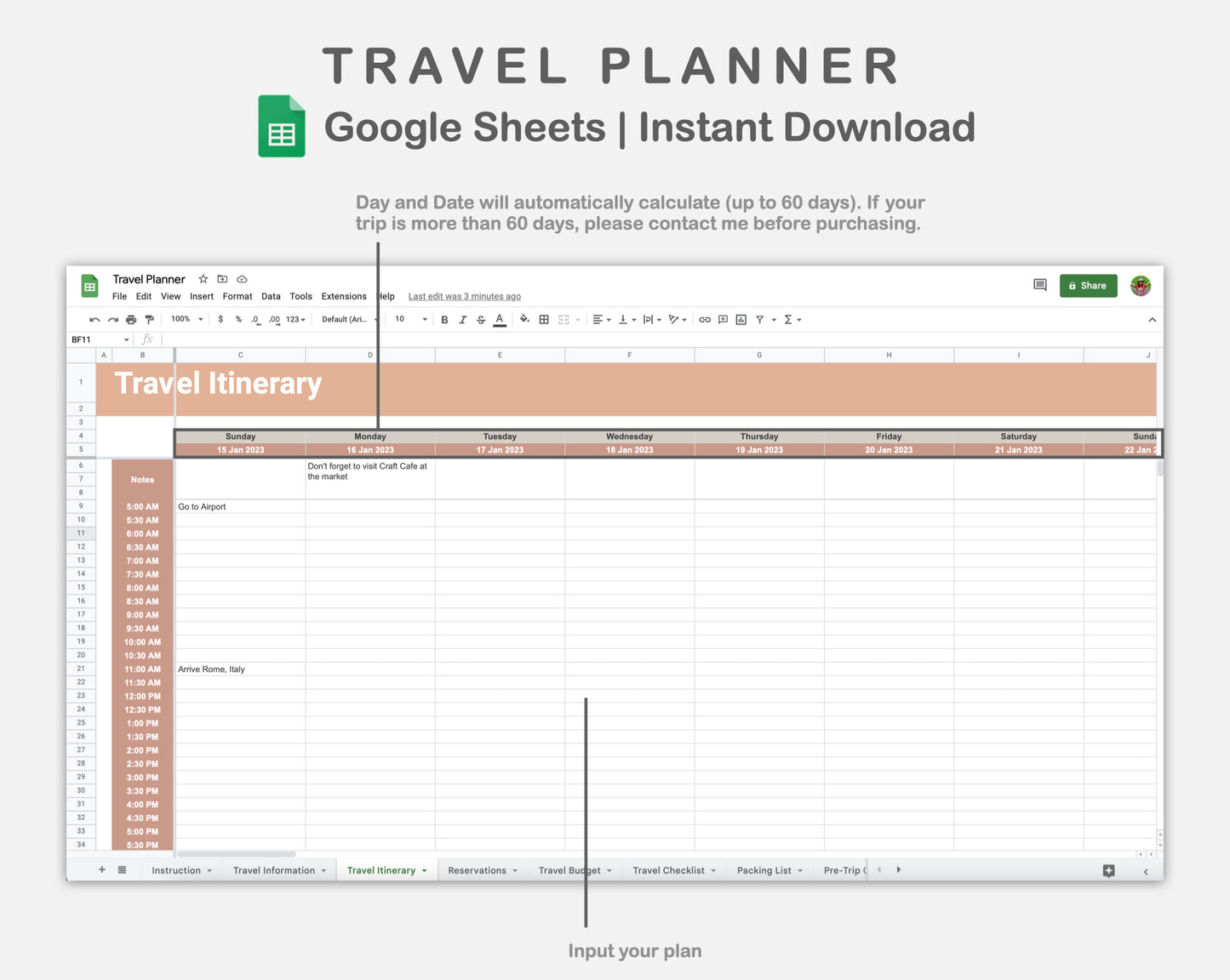 Google Sheets - Travel Planner  - Neutral