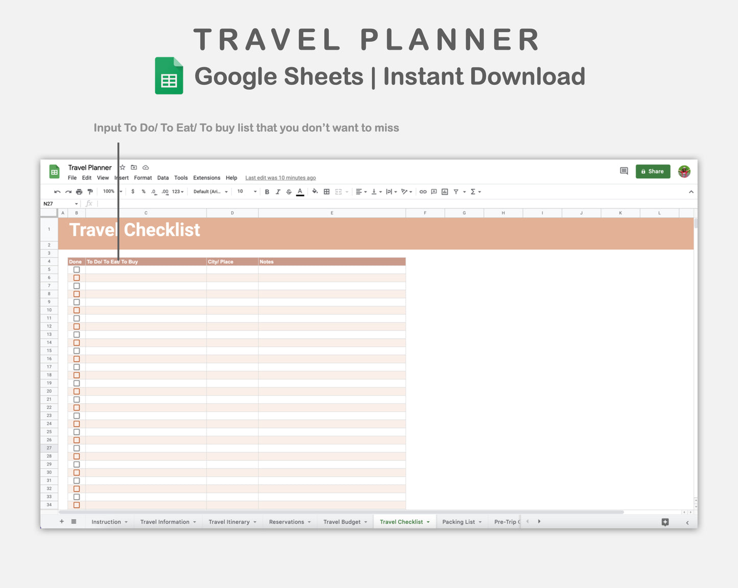 Google Sheets - Travel Planner  - Neutral