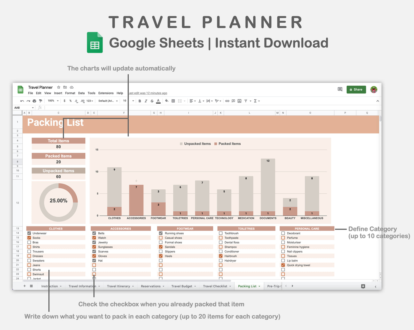 Google Sheets - Travel Planner  - Neutral