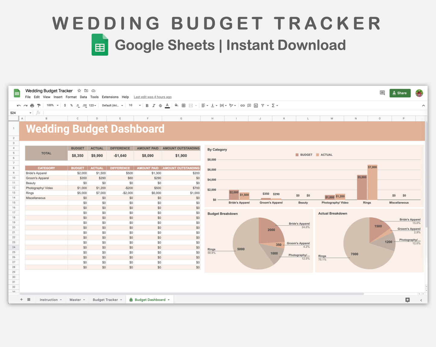Google Sheets - Wedding Budget Tracker - Neutral