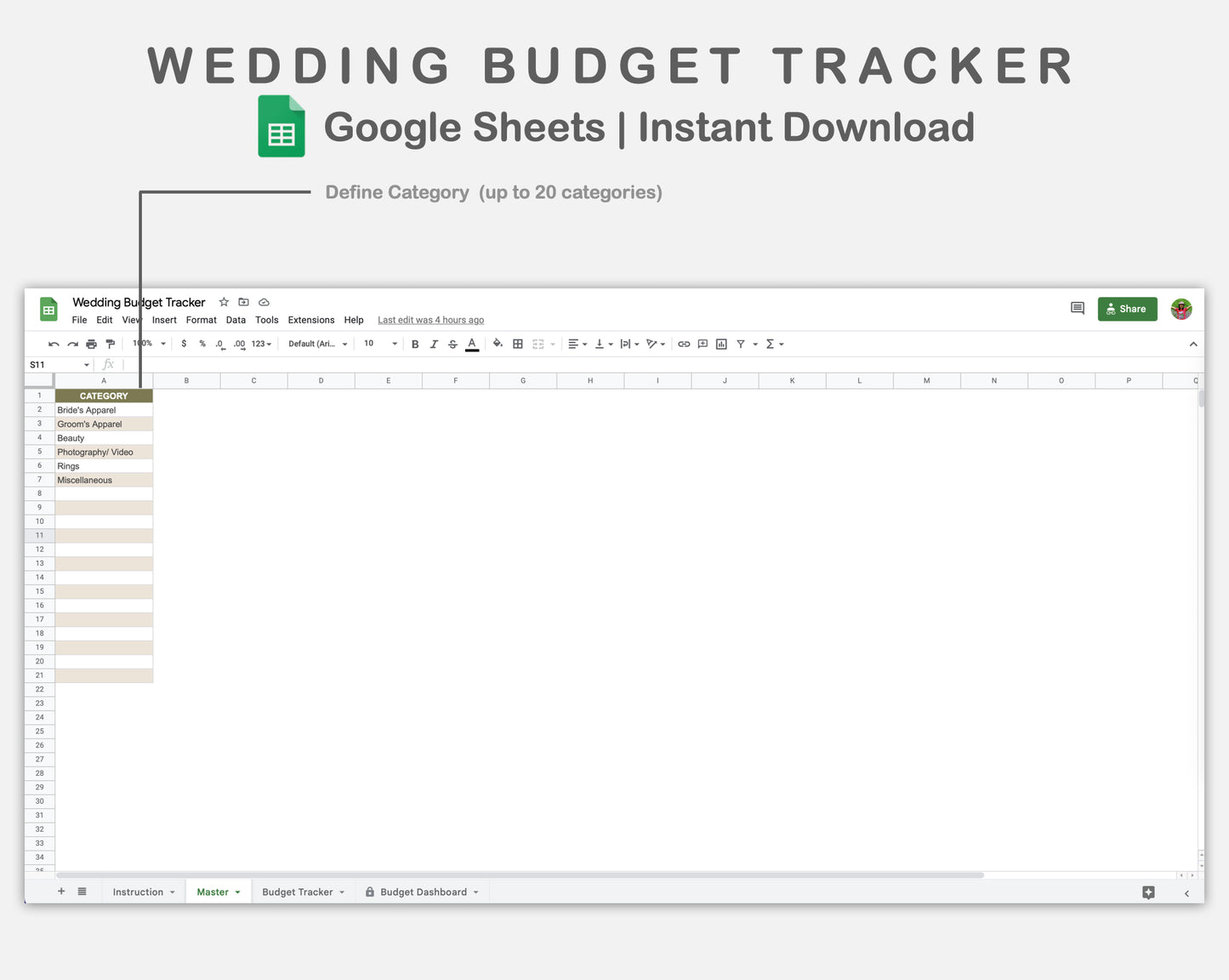 Google Sheets - Wedding Budget Tracker - Boho