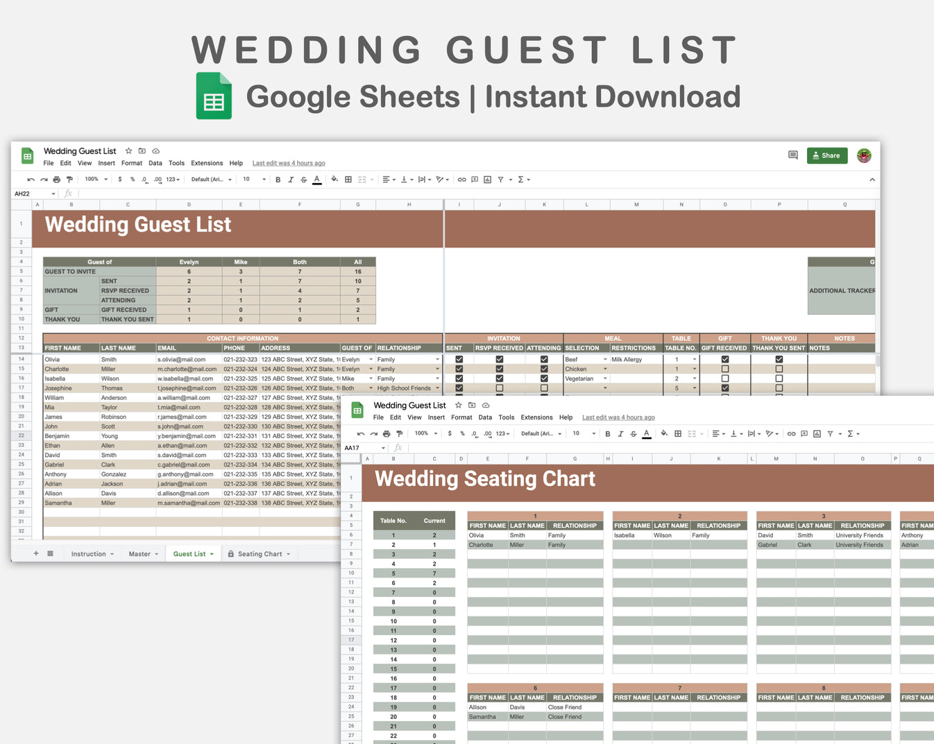 Google Sheets - Wedding Guest List - Earthy - kjunstudio