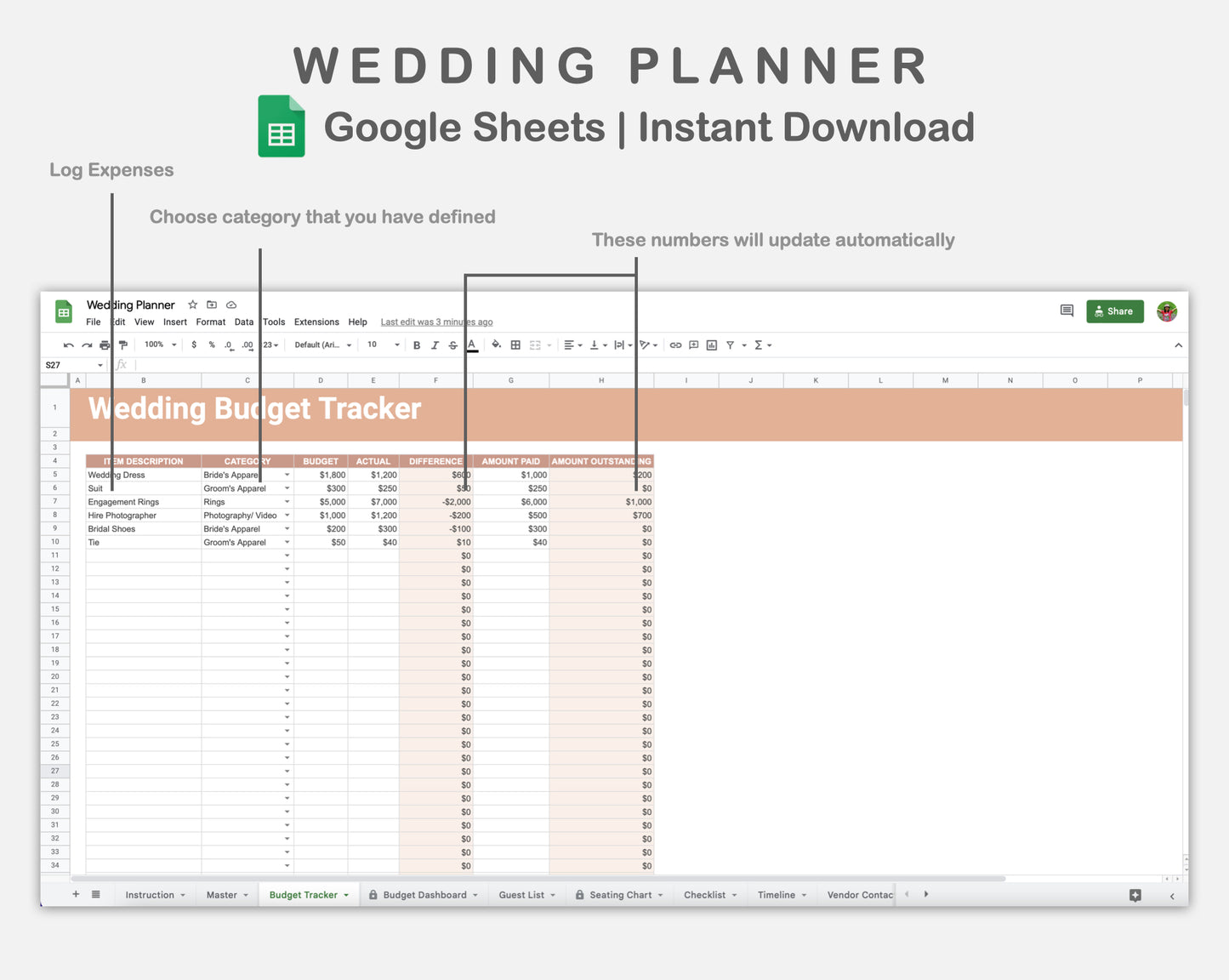 Google Sheets - Wedding Planner - Neutral
