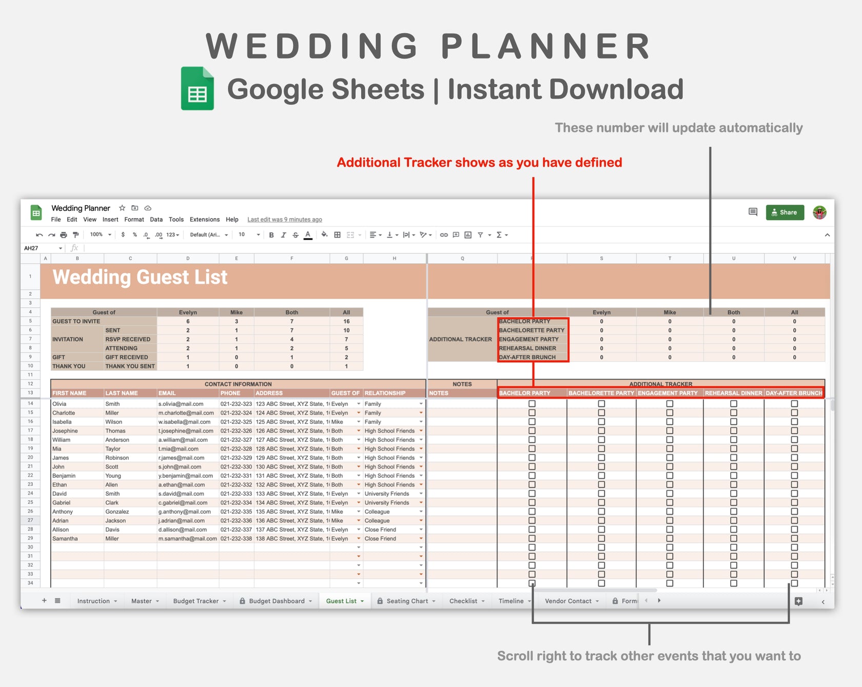 Google Sheets Wedding Planner Neutral kjunstudio
