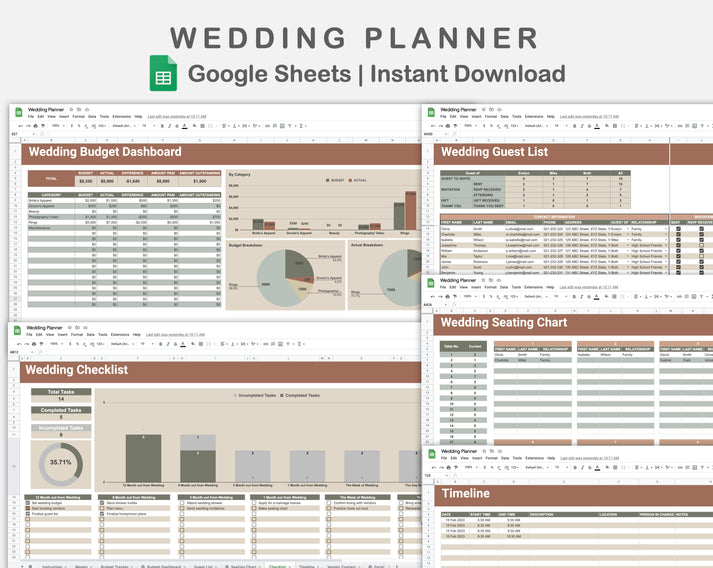 Google Sheets Wedding Planner Earthy Kjunstudio
