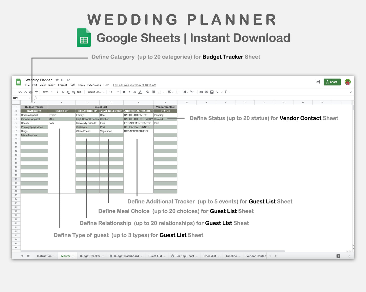 Google Sheets - Wedding Planner - Earthy