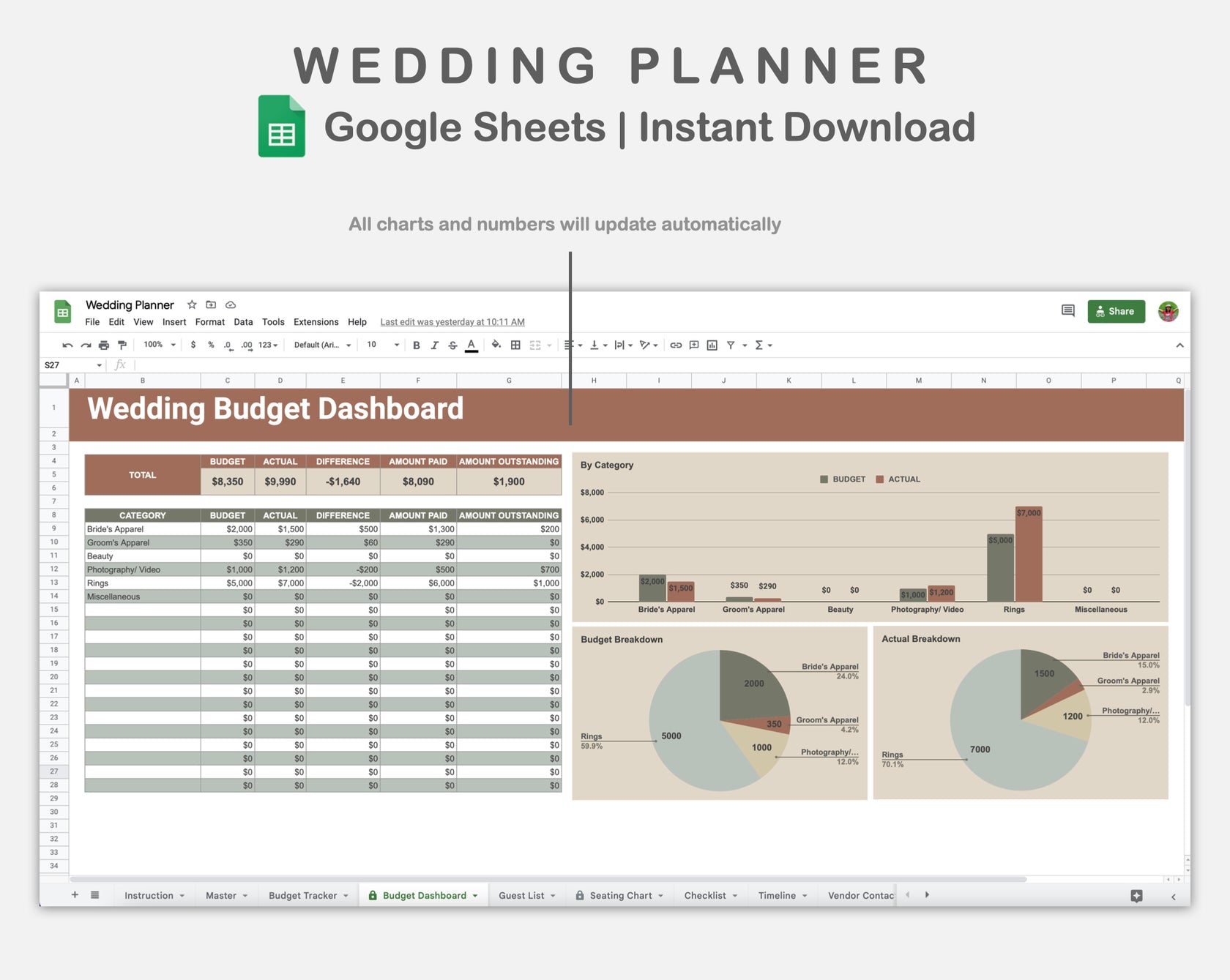 Google Sheets Wedding Planner Earthy kjunstudio